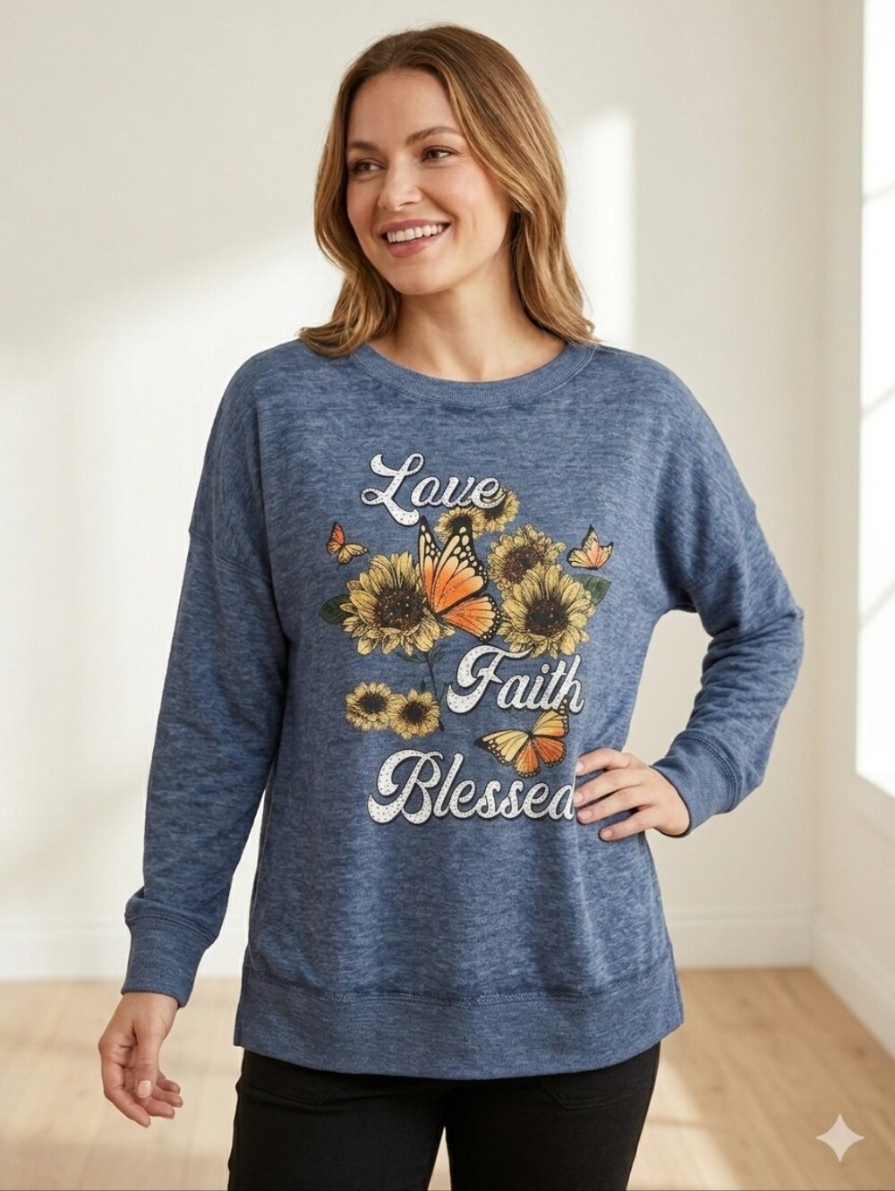 Joei & I NWT Embellished Graphic Sweatshirt, Sunflowers & Butterflies, Size 2X